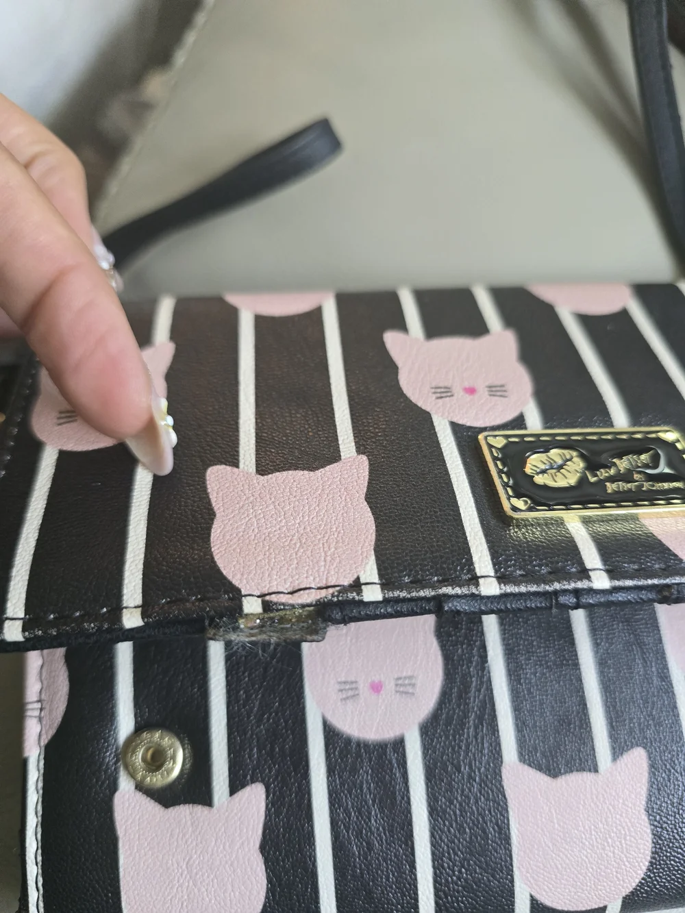 Betsey Johnson Black & Pink Cat Stripe Wristlet